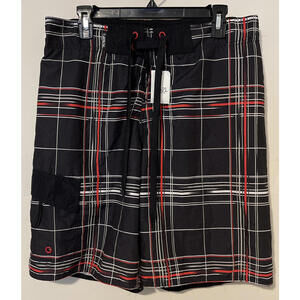 Carbon Mens Large Black Striped Swim Shorts NWT! A2812